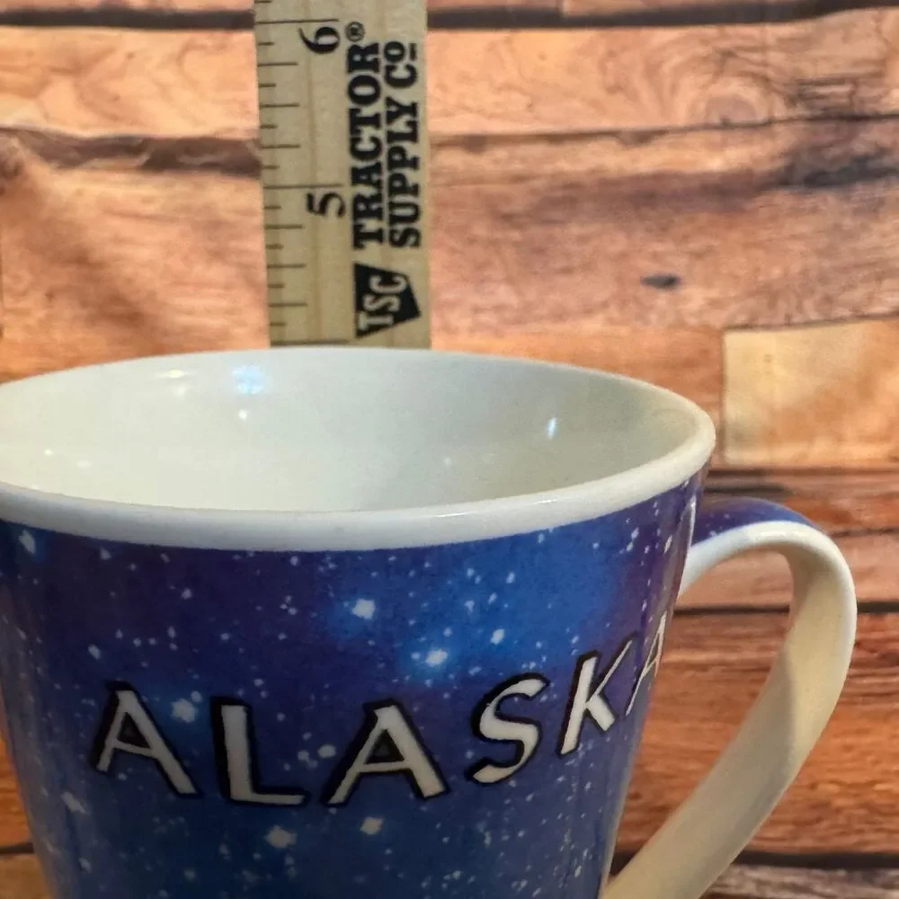 Alaska Moose Mug Blue White 15oz Ceramic Starry Night Mountains Souvenir